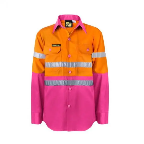 Workcraft WSK125 DISCONTINUED Kids HiVis 2 Tone L/Sleeve Shirt 3M Tape