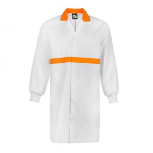 Workcraft WJ3085 Food Industry Dustcoat with Contrast Collar, Chestband, Internal Patch Pockets- Long Sleeve