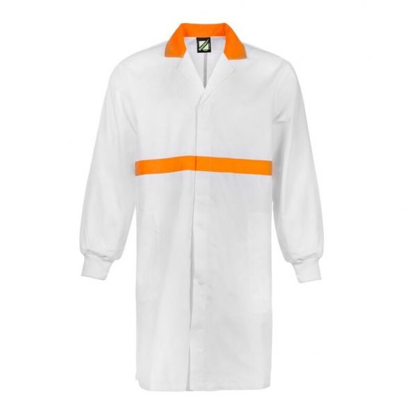 Workcraft WJ3085 Food Industry Dustcoat with Contrast Collar, Chestband, Internal Patch Pockets- Long Sleeve