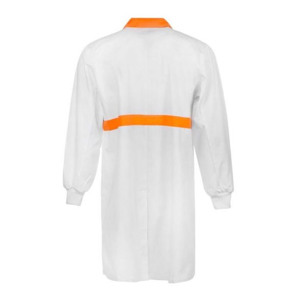 Workcraft WJ3085 Food Industry Dustcoat with Contrast Collar, Chestband, Internal Patch Pockets- Long Sleeve - Image 2