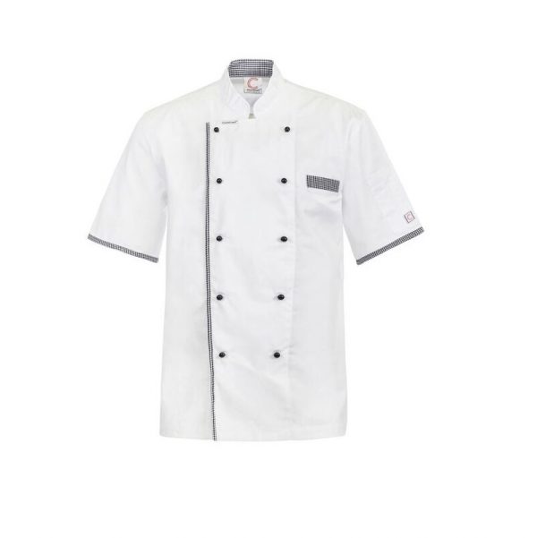 Chefscraft CJ042 DISCONTINUED Executive Chefs Lightweight Vented S/S Jacket with Checked Detail