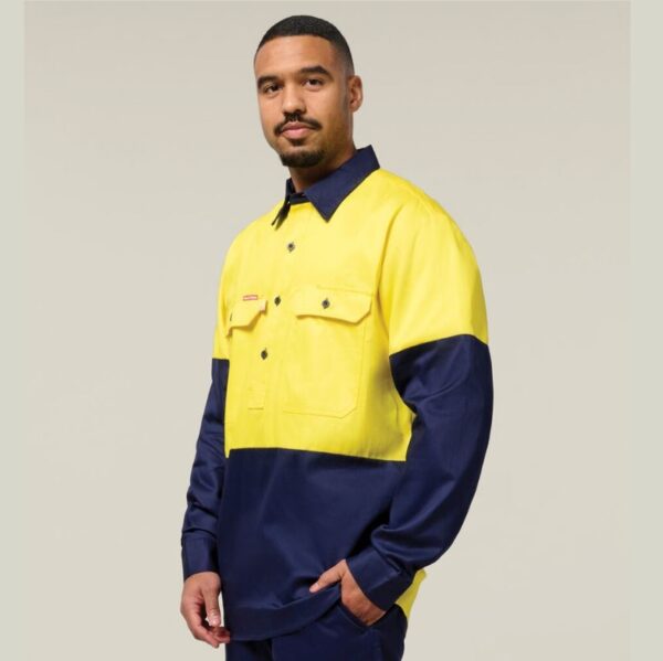 Hard Yakka Y07984 HiVis Cotton Drill Closed Front L/S Shirt - Image 6