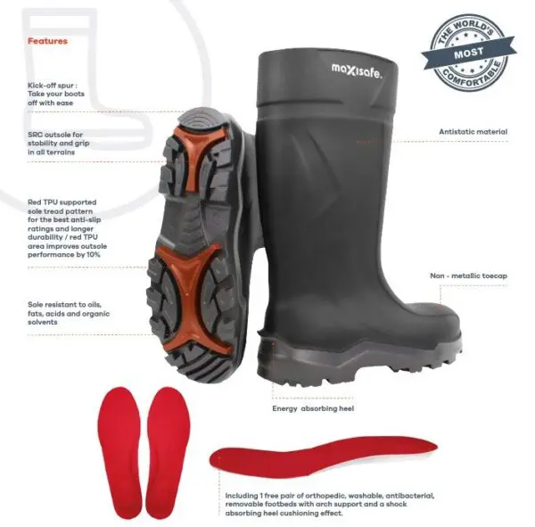 Maxisafe FWS804 XtremeGrip Black Polyurethane Safety Gumboots - Image 2