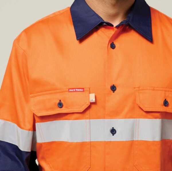 Hard Yakka Y07990 Mens Hi-Vis Cotton Drill Shirt Taped LS - Image 4