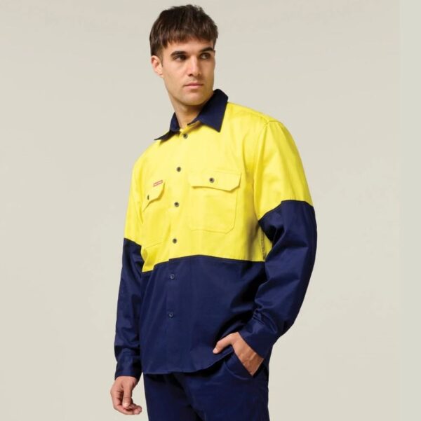 Hard Yakka Y04605 Core Hi Vis Long Sleeve Heavyweight Cotton Drill Shirt - Image 2