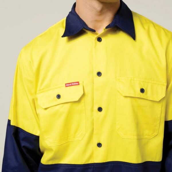 Hard Yakka Y04605 Core Hi Vis Long Sleeve Heavyweight Cotton Drill Shirt - Image 4