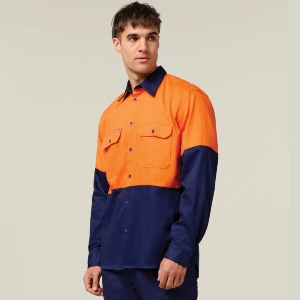 Hard Yakka Y04605 Core Hi Vis Long Sleeve Heavyweight Cotton Drill Shirt - Image 6