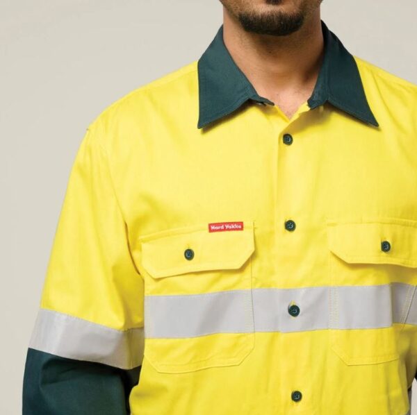 Hard Yakka Y04610 Core HiVis 2Tone Taped Drill Shirt - Image 7