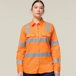 Hard Yakka Y08421 Women's Foundations Biomotion HiVis Taped Long Sleeve Shirt