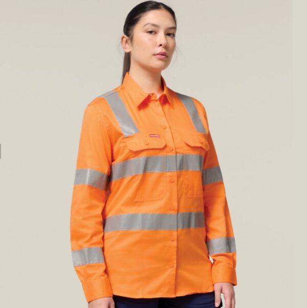 Hard Yakka Y08421 Women's Foundations Biomotion HiVis Taped Long Sleeve Shirt - Image 2