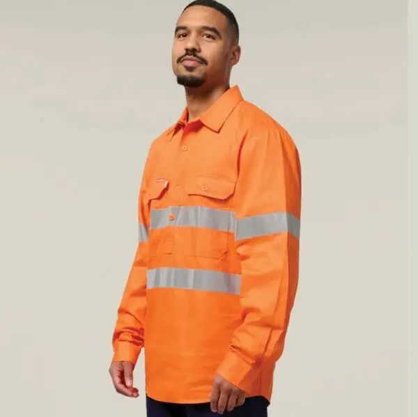 Hard Yakka Y07899 Hi Vis Closed Front Taped Long Sleeve Cotton Drill Shirt - Image 2