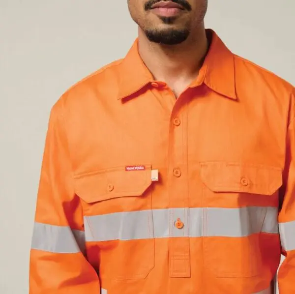 Hard Yakka Y07899 Hi Vis Closed Front Taped Long Sleeve Cotton Drill Shirt - Image 4