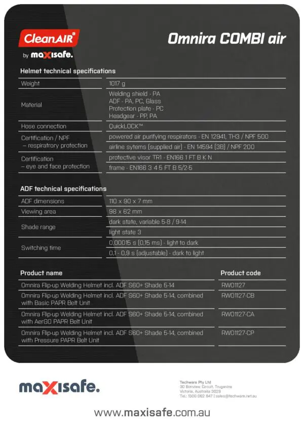 Maxisafe R303201 CleanAIR Omnira COMBI Welding Helmet & AerGO PAPR Kit - Image 9
