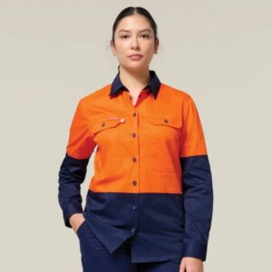 Hard Yakka Y08423 Womens Long Sleeve Hi Vis 2 Tone Vented ShirtHard Yakka Y08423 Womens Long Sleeve Hi Vis 2 Tone Vented Shirt