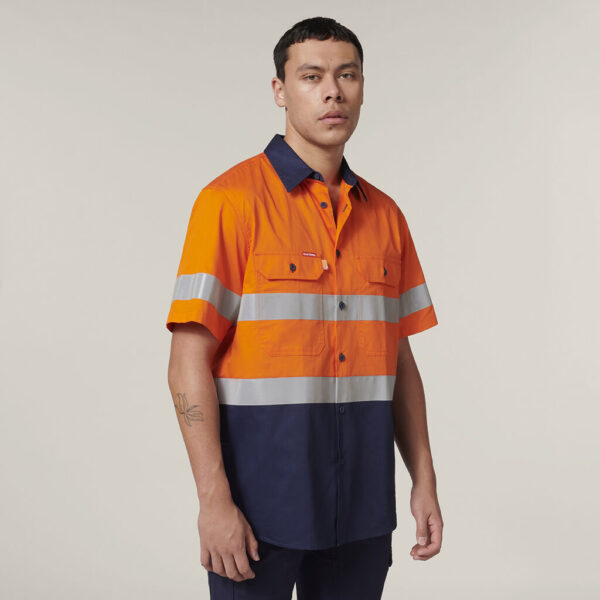 Hard Yakka Y07754 Short Sleeve Hi Vis 2 Tone Taped Vented Shirt - Image 3