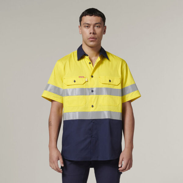 Hard Yakka Y07754 Short Sleeve Hi Vis 2 Tone Taped Vented Shirt - Image 9
