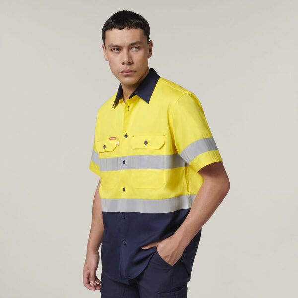Hard Yakka Y07754 Short Sleeve Hi Vis 2 Tone Taped Vented Shirt - Image 8
