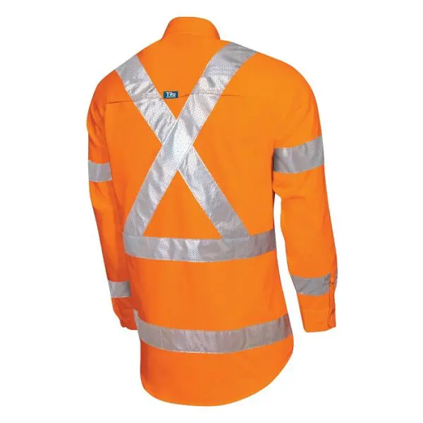 Tru Workwear DS1166T5 Lightweight NSW Rail Vented L/S Hi-Vis Drill Shirt With Perforated Reflective Tape - Image 2