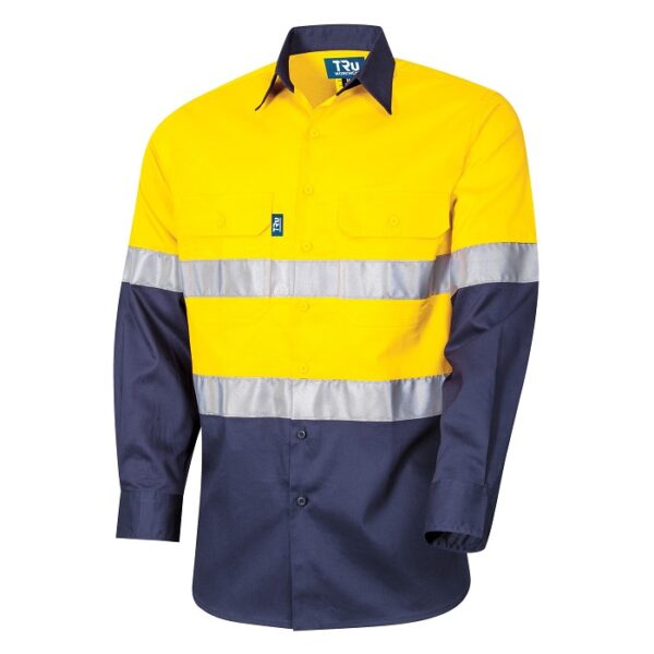 Tru Workwear DS2112T1 Regular Weight L/S Cotton Hi-Vis Shirt With Reflective Tape - Image 3