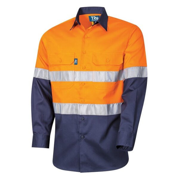 Tru Workwear DS2112T1 Regular Weight L/S Cotton Hi-Vis Shirt With Reflective Tape - Image 2