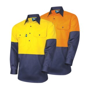 Tru Workwear DS2114 Regular Weight L/S Cotton Closed Front Hi-Vis Shirt