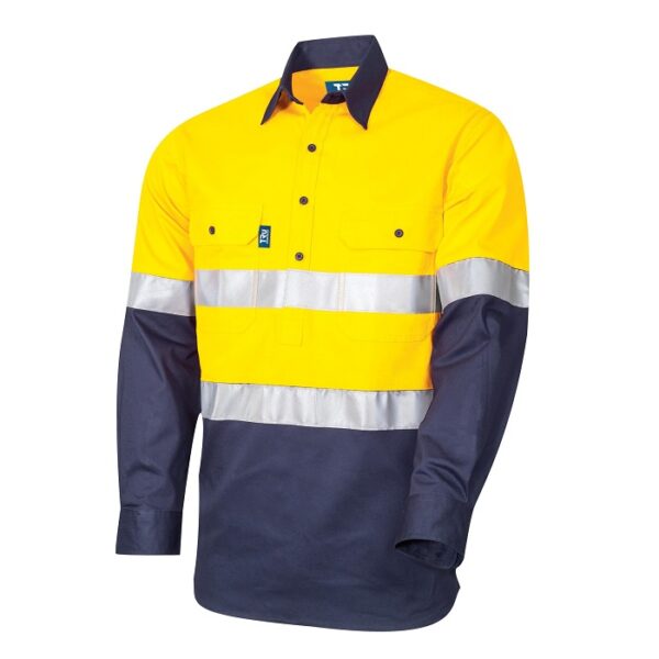 Tru Workwear DS2164T1 Lightweight Vented L/S Closed Front Hi-Vis Drill Shirt With Reflective Tape - Image 2