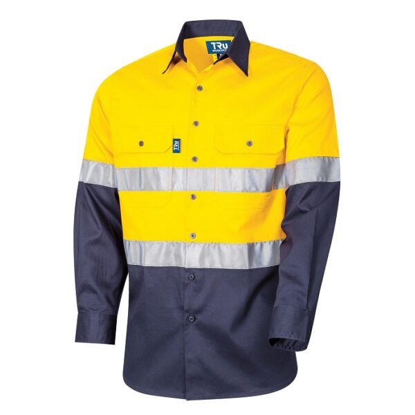 Tru Workwear DS2166T1 Lightweight Vented L/S Hi-Vis Drill Shirt With Reflective Tape - Image 2