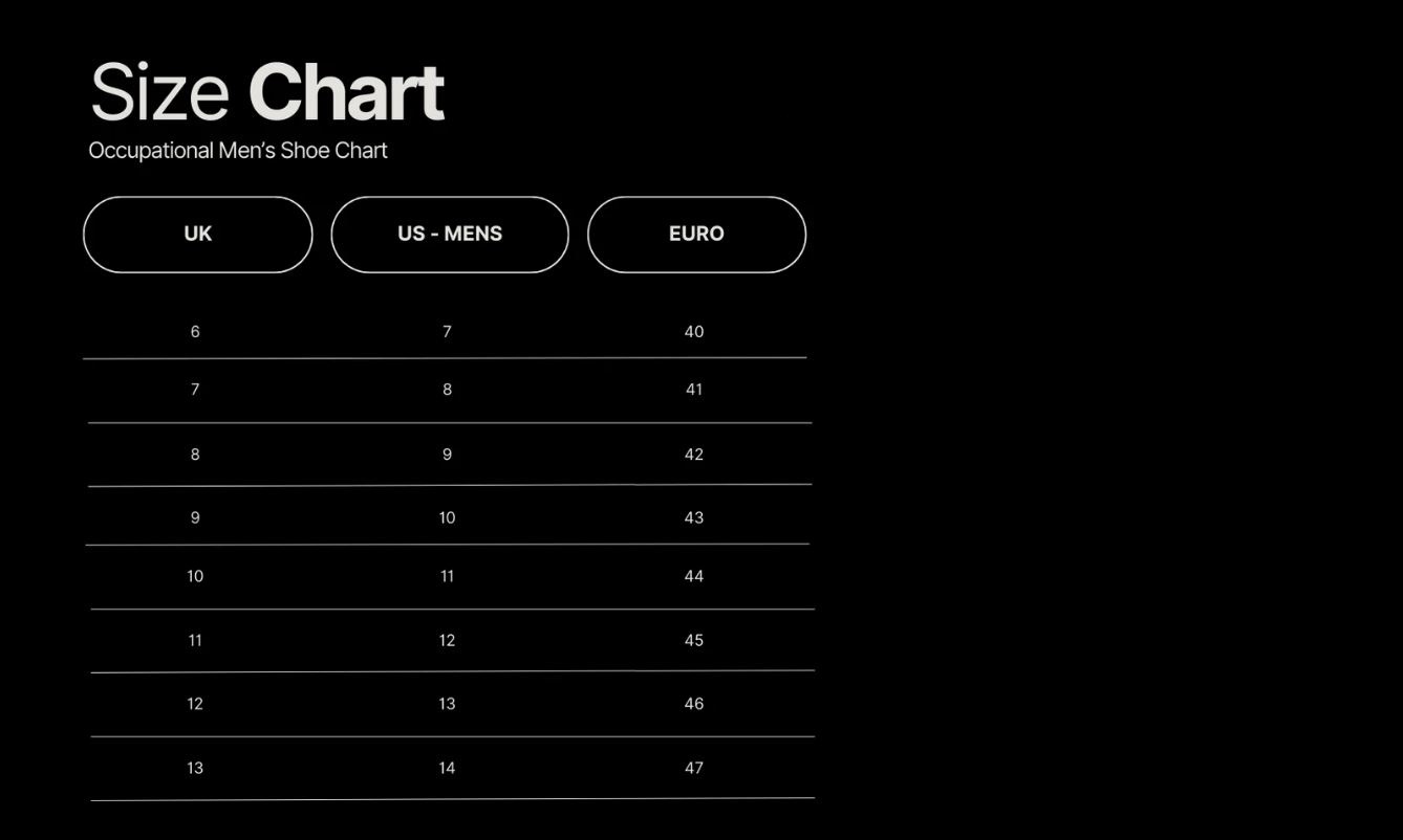 Product Size Chart