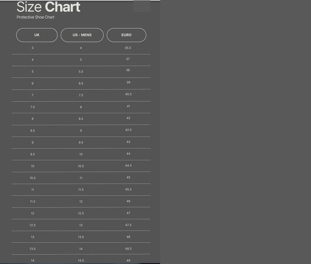 Product Size Chart