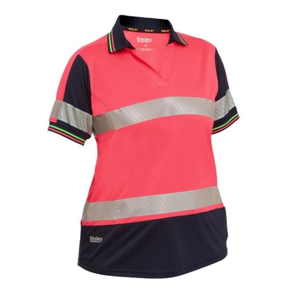 Bisley BKL1225T Womens S/S Taped Two Tone HiVis V-Neck Polo - Image 5