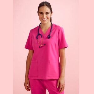 Biz Care CST245LS Womens Pink V-Neck Scrub Top