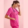 Biz Care CST245LS Womens Pink V-Neck Scrub Top - Image 2