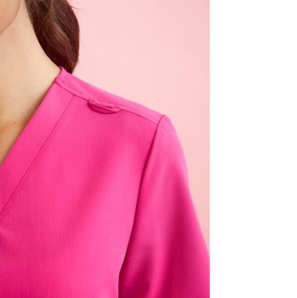 Biz Care CST245LS Womens Pink V-Neck Scrub Top - Image 4