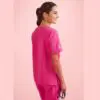 Biz Care CST245LS Womens Pink V-Neck Scrub Top - Image 3