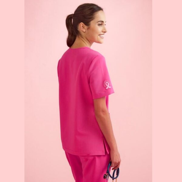 Biz Care CST245LS Womens Pink V-Neck Scrub Top - Image 3