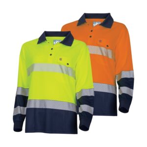 TRu Workwear TSW2425T1 Womens Recycled Anti-Microbial Micromesh L/S Two Tone Hi-Vis Segmented Polo Shirt