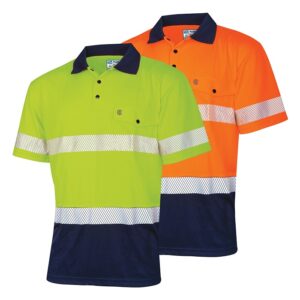 Tru Workwear TS2415T1 Recycled Anti-Microbial Micromesh S/S Two Tone Hi-Vis Polo Shirt W/ Segmented Tape