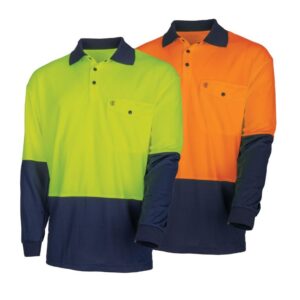 Tru Workwear TS2425 Recycled Anti-Microbial Micromesh L/S Two Tone Hi-Vis Polo Shirt