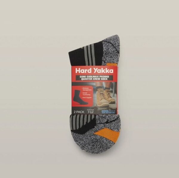 Hard Yakka Y20017 Core Coolmax Padded Quarter Crew Sock 2PK - Image 6
