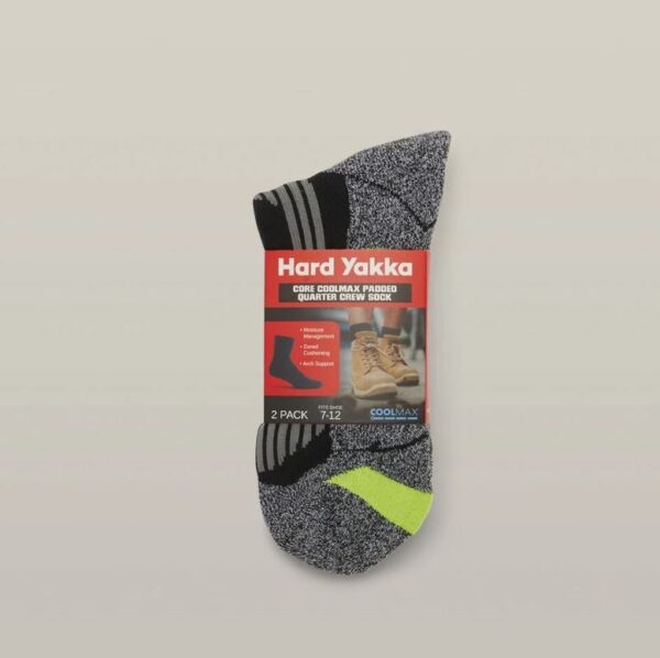 Hard Yakka Y20017 Core Coolmax Padded Quarter Crew Sock 2PK - Image 3