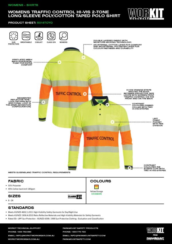 WORKIT 5014TC Womens Traffic Control HiVis L/S Taped Polo Shirt - Image 5