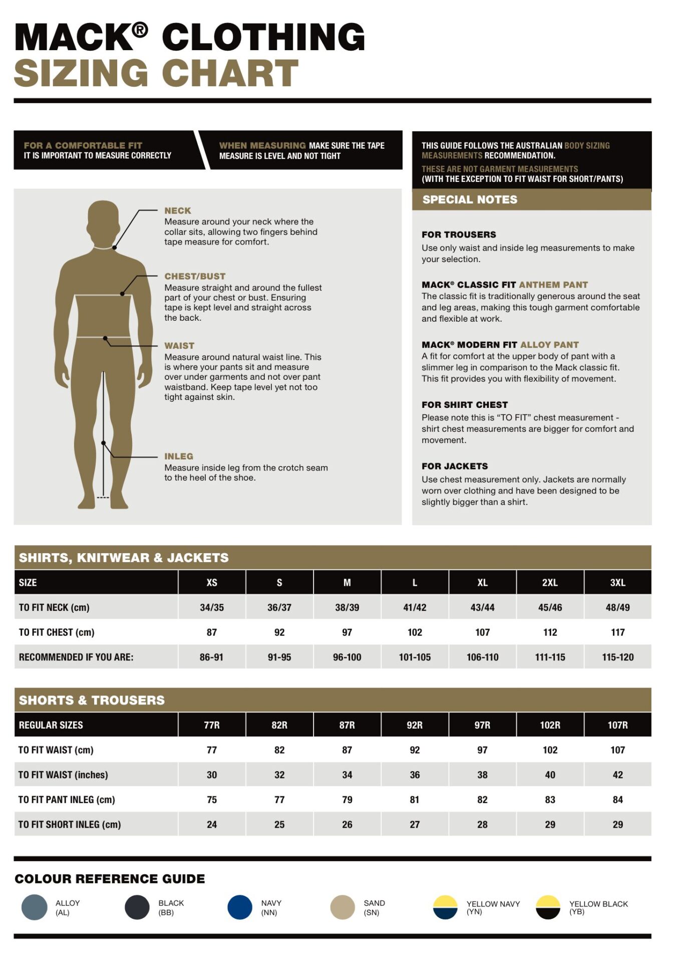 Product Size Chart