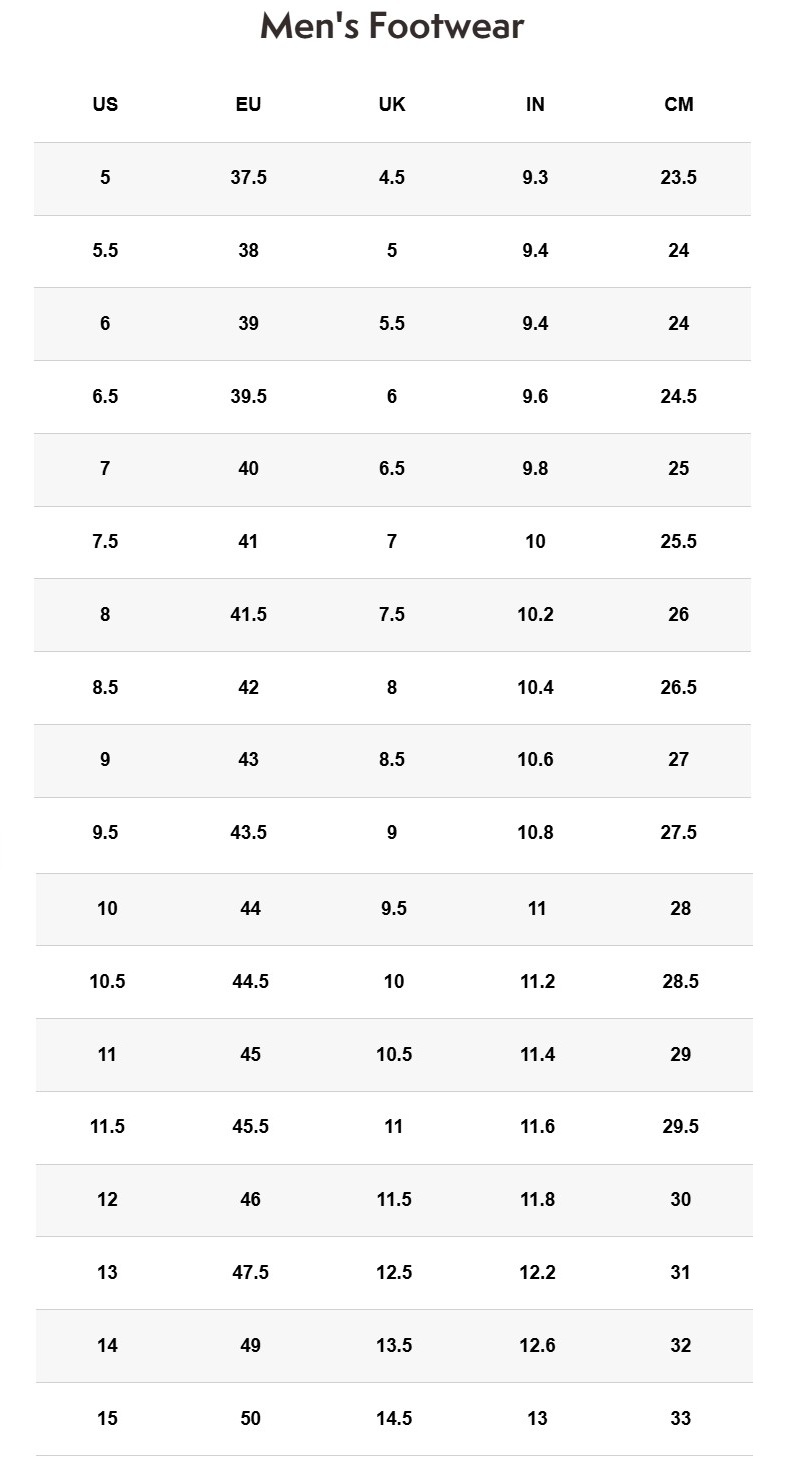 Product Size Chart