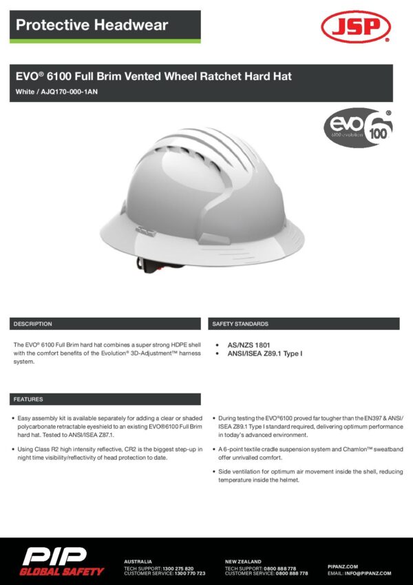 PIP AJQ170-000-1AN EVO 6161 Full Brim Vented Hard Hat - Image 3