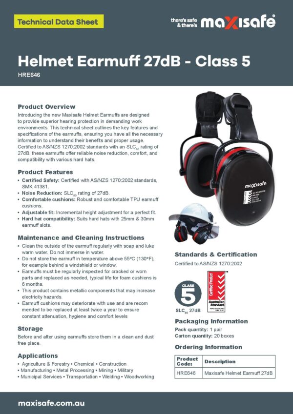 Maxisafe HRE646 Helmet Earmuff 27dB Class 5 - Image 2