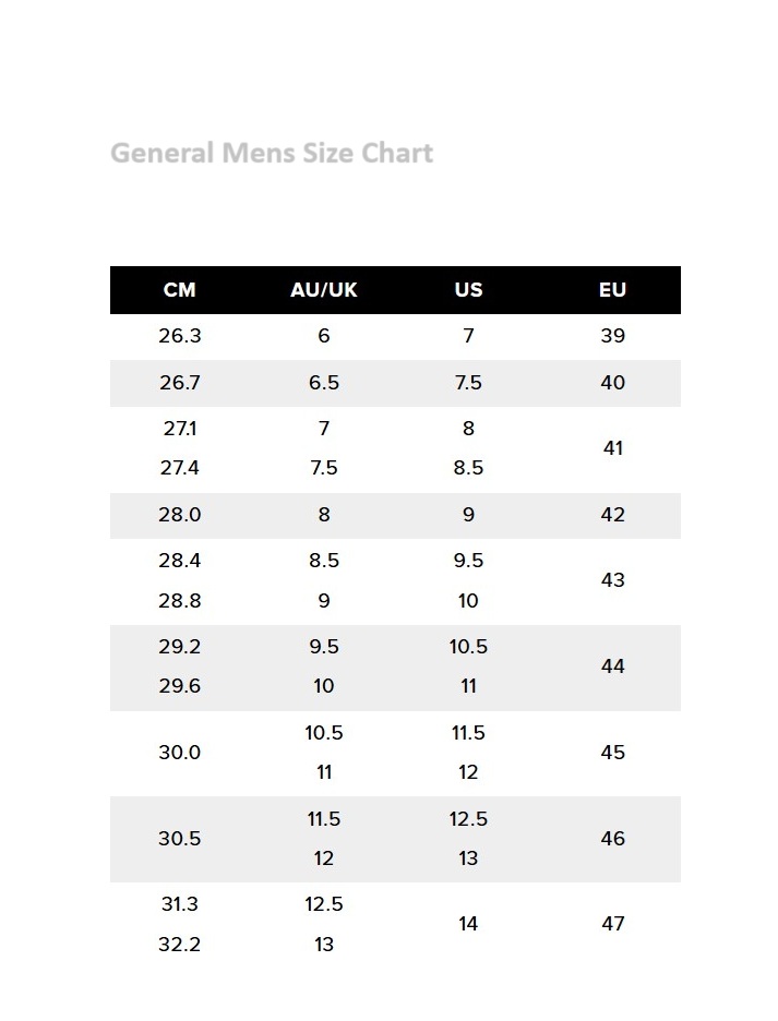 Product Size Chart