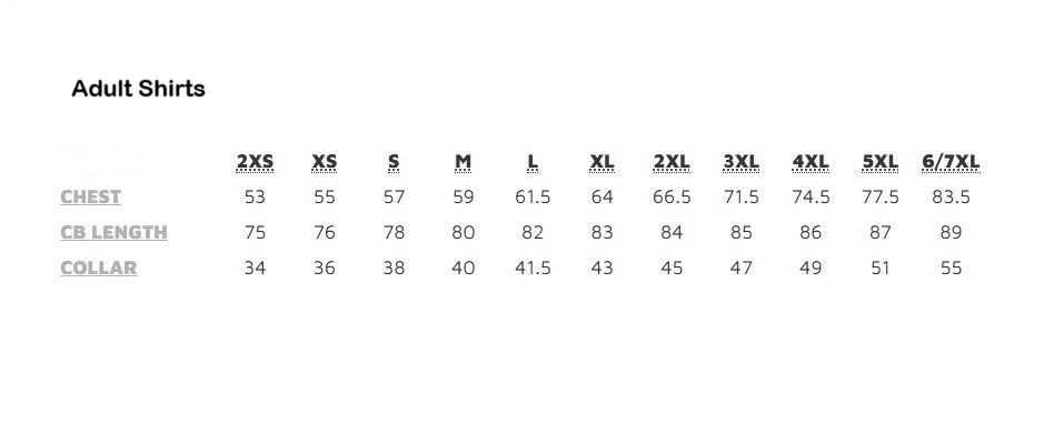Product Size Chart